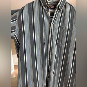 Faded Glory Men's Blue Striped Button Down Jean Shirt